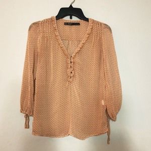 ZARA | Brown Cream Sheer Top Blouse Small